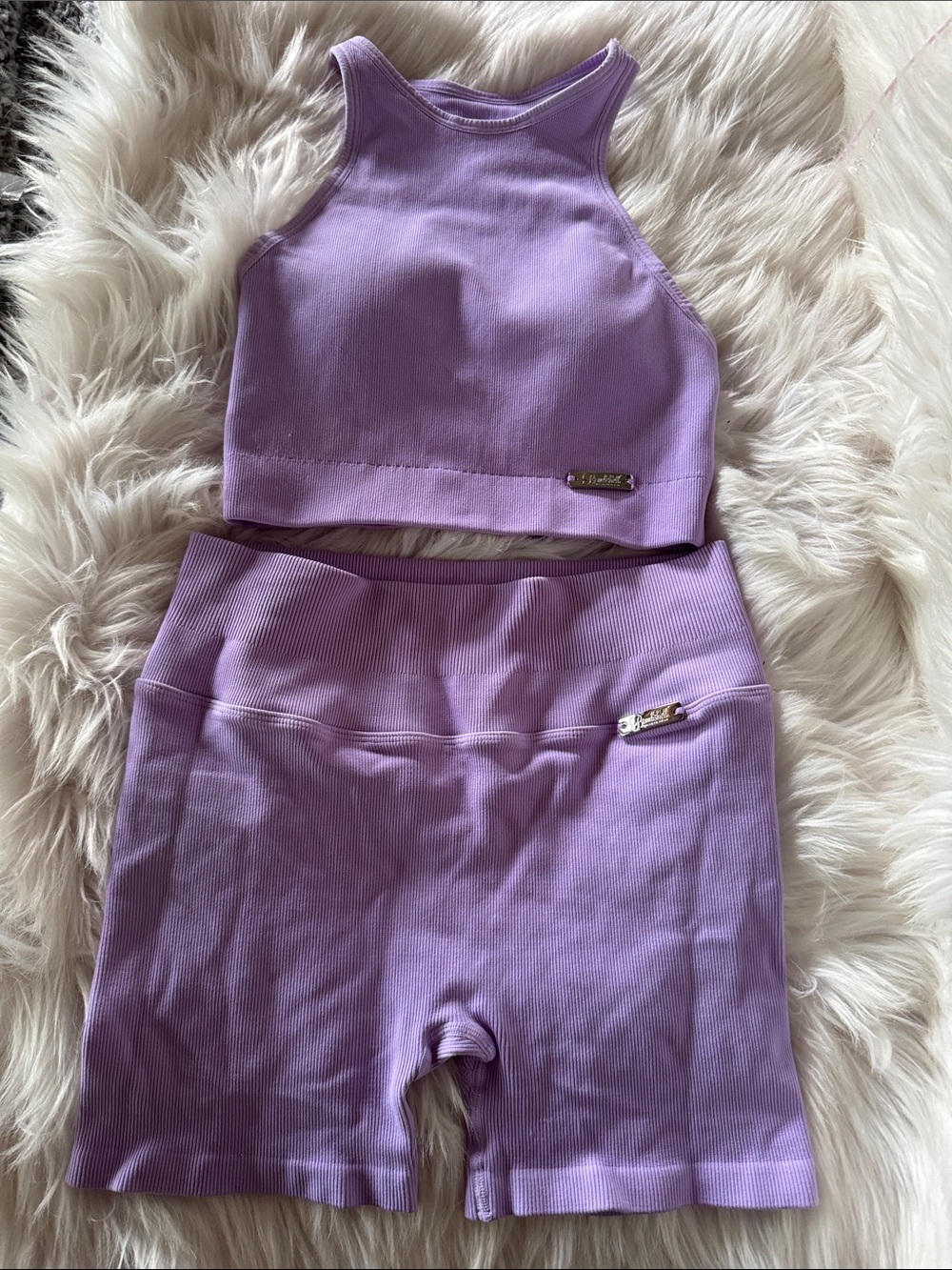 Bombshell Sportswear Set Lavender Ribbed Tank Top & Bottoms